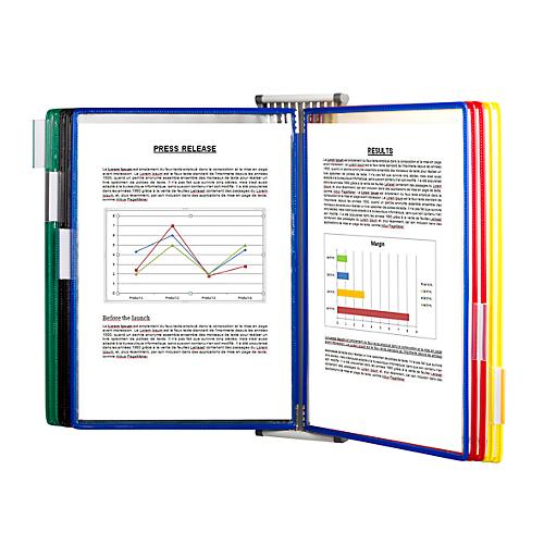Sichttafelsystem Tarifold, A3, Stahlblech, lichtgrau, inkl. 10 Drehzapfentafeln, farbig sortiert