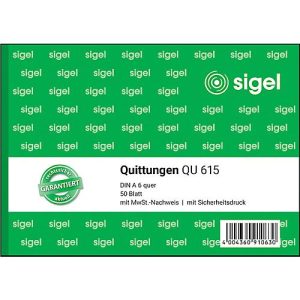 sigel® Quittungen mit MWSt.-Nachweis QU615, DIN A6 quer, 50 Blatt sigel® Quittungen mit MWSt.-Nachweis QU615, DIN A6 quer, 50 Blatt