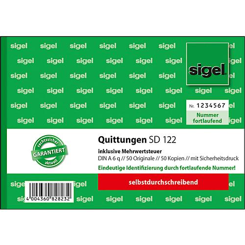 Sigel Quittungsformular SD122, mit MwSt., DIN A6 quer, 2 x 50 Blatt