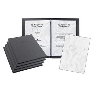 Sigel Sparset, 5 Speisekartenmappen mit 10 Transparenthüllen, 100 Motivpapieren ‚Grauer Marmor‘, anthrazit Sigel Sparset, 5 Speisekartenmappen mit 10 Transparenthüllen, 100 Motivpapieren ‚Grauer Marmor‘, anthrazit