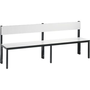 Sitzbank Basic Plus, 1-seitig, Rückenlehne, ohne Schuhrost, 4-Fußgestell schwarzgrau RAL 7021, B 1960 mm, Dekor weiß Sitzbank Basic Plus, 1-seitig, Rückenlehne, ohne Schuhrost, 4-Fußgestell schwarzgrau RAL 7021, B 1960 mm, Dekor weiß