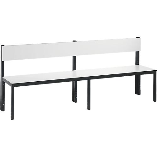 Sitzbank Basic Plus, 1-seitig, Rückenlehne, ohne Schuhrost, 4-Fußgestell schwarzgrau RAL 7021, B 1960 mm, Dekor weiß