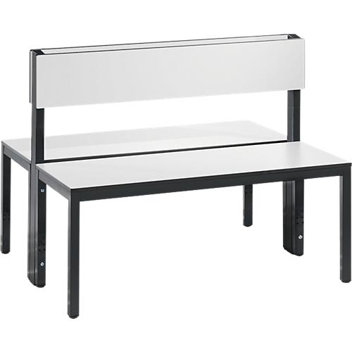 Sitzbank Basic Plus, 2-seitig, Rückenlehne, ohne Schuhrost, 4-Fußgestell schwarzgrau RAL 7021, B 1000 mm, Dekor weiß
