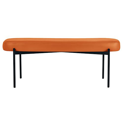 Sitzbank easyChair® by Paperflow GAIA, oval L, desinfektionsmittelbeständiger Kunstlederbezug orange, 4-Fußgestell mattschwarz, B 1180 x T 420 x H 455 mm