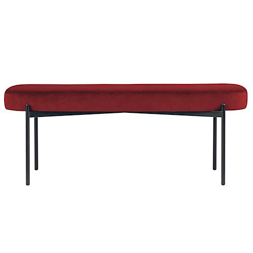 Sitzbank easyChair® by Paperflow GAIA, oval L, Samtbezug rot, 4-Fußgestell mattschwarz, B 1180 x T 420 x H 455 mm