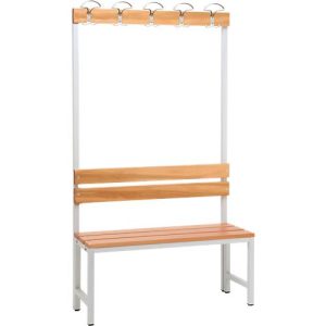 Sitzbank für Umkleideräume mit Rückwand und Hakenleiste 1000 mm breit Sitzbank für Umkleideräume mit Rückwand und Hakenleiste 1000 mm breit