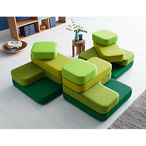Sitzsystem TAPA Square, Stoff, modular, mit Drehmechanismus, B 900 x T 900 x H 620 mm, grün/grün
