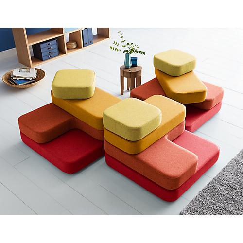 Sitzsystem TAPA Square, Stoff, modular, mit Drehmechanismus, B 900 x T 900 x H 620 mm, rot/gelb