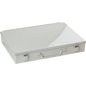 Sortimentskoffer ADB, leer, 18-fache Einteilung, abschließbar, mit Griff, B 330 x T 230 x H 50 mm, Stahl & ABS-Kunststoff, lichtgrau RAL 7035 Sortimentskoffer ADB, leer, 18-fache Einteilung, abschließbar, mit Griff, B 330 x T 230 x H 50 mm, Stahl & ABS-Kunststoff, lichtgrau RAL 7035