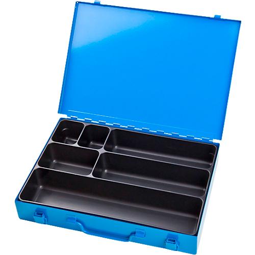 Sortimentskoffer ADB, leer, 6-fache Einteilung, abschließbar, mit Griff, B 330 x T 230 x H 50 mm, Stahl & ABS-Kunststoff, lichtblau RAL 5012