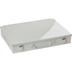 Sortimentskoffer ADB, leer, 6-fache Einteilung, abschließbar, mit Griff, B 330 x T 230 x H 50 mm, Stahl & ABS-Kunststoff, lichtgrau RAL 7035 Sortimentskoffer ADB, leer, 6-fache Einteilung, abschließbar, mit Griff, B 330 x T 230 x H 50 mm, Stahl & ABS-Kunststoff, lichtgrau RAL 7035