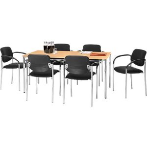 Sparset Besucherstuhl Styl, stapelbar bis 6 Stück, Bezugsstoff schwarz, Sitzmaße B 450 x T 460 x H 470 mm, 6 Stück + Konferenztisch, Buche-Dekor, B 1600 x T 800 mm Sparset Besucherstuhl Styl, stapelbar bis 6 Stück, Bezugsstoff schwarz, Sitzmaße B 450 x T 460 x H 470 mm, 6 Stück + Konferenztisch, Buche-Dekor, B 1600 x T 800 mm