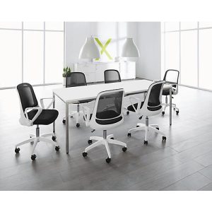 Sparset Konferenzstühle, sitzhöhenverstellbar, Bezug schwarz, Gestell weiß, Sitzmaße B 480 x T 480 x H 445-540 mm, 6 Stück + Konferenztisch, weiß, B 2000 x T 800 mm Sparset Konferenzstühle, sitzhöhenverstellbar, Bezug schwarz, Gestell weiß, Sitzmaße B 480 x T 480 x H 445-540 mm, 6 Stück + Konferenztisch, weiß, B 2000 x T 800 mm