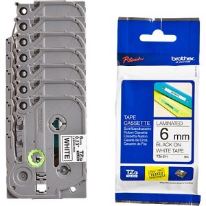 Sparset Schriftbandkassetten Brother TZe-211, selbstklebend, L 8 m x B 6 mm, weiß/schwarz, 6 + 1 GRATIS