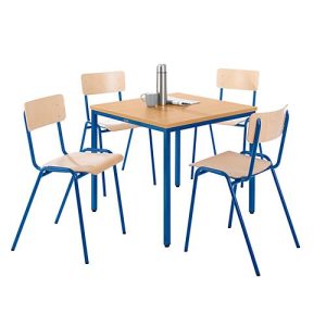 Sparset Stapelstühle, Buchenholz, Gestell blau, B 450 x T 520 x H 770 mm, 4 Stück + Tisch, Buche-Natur, Gestell blau, L 800 x B 800 x H 720 mm Sparset Stapelstühle, Buchenholz, Gestell blau, B 450 x T 520 x H 770 mm, 4 Stück + Tisch, Buche-Natur, Gestell blau, L 800 x B 800 x H 720 mm