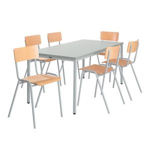 Sparset Stapelstühle, Buchenholz, Gestell lichtgrau B 450 x T 520 x H 770 mm, 6 Stück + Tisch, Buche-Natur, Gestell lichtgrau, L 1600 x B 800 x H 720 mm Sparset Stapelstühle, Buchenholz, Gestell lichtgrau B 450 x T 520 x H 770 mm, 6 Stück + Tisch, Buche-Natur, Gestell lichtgrau, L 1600 x B 800 x H 720 mm