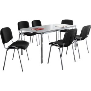 Sparset Stapelstuhl ISO Basic, 4-Fußgestell, stapelbar bis 12 Stück, Bezug schwarz, 6 Stück + Konferenztisch für bis zu 6 Personen, B 1600 x T 800 x H 720 mm Sparset Stapelstuhl ISO Basic, 4-Fußgestell, stapelbar bis 12 Stück, Bezug schwarz, 6 Stück + Konferenztisch für bis zu 6 Personen, B 1600 x T 800 x H 720 mm