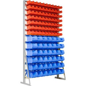 Ständerregal, 1-seitig bestückbar, 13 Reihen, inkl. 70 Sichtlagerkästen LF 211 & 42 Sichtlagerkästen LF 221, B 1145 x T 400 x H 1950 mm, Stahl, grau