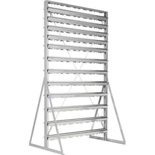 Ständerregal, 2-seitig bestückbar, 13 Reihen, ohne Sichtlagerkästen, B 1145 x T 800 x H 1950 mm, Stahl, grau
