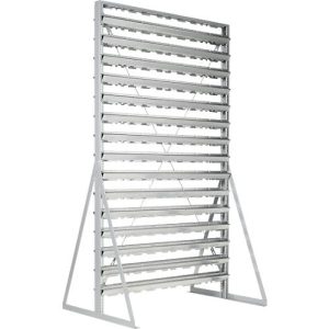 Ständerregal, 2-seitig bestückbar, 30 Reihen, ohne Sichtlagerkästen, B 1145 x T 800 x H 1950 mm, Stahl, grau