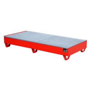 Stahl-Auffangwanne mit Gitterrost, 1800 x 800 mm, rot RAL 3000 Stahl-Auffangwanne mit Gitterrost, 1800 x 800 mm, rot RAL 3000