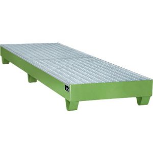 Stahl-Auffangwanne mit Gitterrost, 2400 x 800 mm, grün RAL 6011 Stahl-Auffangwanne mit Gitterrost, 2400 x 800 mm, grün RAL 6011