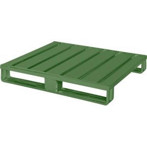 Stahlflachpalette, bis 1500 kg, geschlossenes Oberdeck, 2 Stahlkufen, L 1000 x B 800 x H 130 mm, Stahl, Resedagrün RAL 6011 Stahlflachpalette, bis 1500 kg, geschlossenes Oberdeck, 2 Stahlkufen, L 1000 x B 800 x H 130 mm, Stahl, Resedagrün RAL 6011