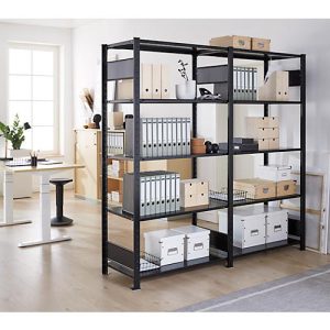 Steckregal Schulte Lagertechnik MULTIplus 150, Anbauregal mit Längenriegel, 5 höhenverstellbare Fachböden, bis 1300 kg, B 1000 x T 500 x H 2000 mm Stahl, schwarz
