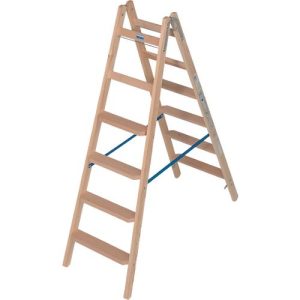 Stehleiter Krause, beidseitig, TRBS 2121-2, mit Eimerhaken, 2 x 6 Stufen/Sprossen, Holz