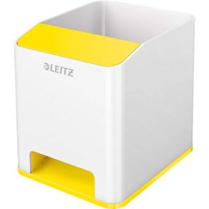 Stiftehalter Leitz WOW Sound, 1 Fach, Smartphone-Fach mit Soundverstärkung, weiß/gelb Stiftehalter Leitz WOW Sound, 1 Fach, Smartphone-Fach mit Soundverstärkung, weiß/gelb