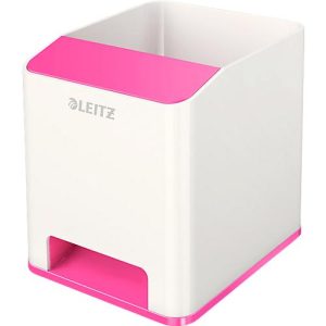 Stiftehalter Leitz WOW Sound, 1 Fach, Smartphone-Fach mit Soundverstärkung, weiß/pink Stiftehalter Leitz WOW Sound, 1 Fach, Smartphone-Fach mit Soundverstärkung, weiß/pink