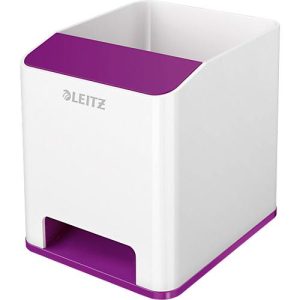 Stiftehalter Leitz WOW Sound, 1 Fach, Smartphone-Fach mit Soundverstärkung, weiß/violett Stiftehalter Leitz WOW Sound, 1 Fach, Smartphone-Fach mit Soundverstärkung, weiß/violett