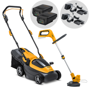 Stiga Collector 136e Kit + GT 100e – Kit  Akku-Rasenmäher + Akku-Rasentrimmer – 40V – 2x 20V/2Ah