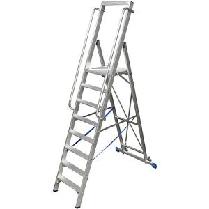 Stufenstehleiter, mit großer Plattform, Aluminium, mit 8 Stufen