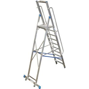 Stufenstehleiter, mit großer Plattform, Aluminium, mit 9 Stufen