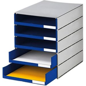 styro® Schubladenbox Styroval Pro, 5 Schubladen, offen, DIN C4, Polystyrol, öko-grau/blau styro® Schubladenbox Styroval Pro, 5 Schubladen, offen, DIN C4, Polystyrol, öko-grau/blau