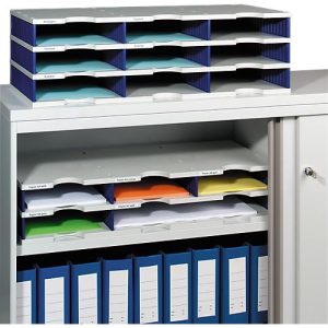 styro® Sortierstation styrodoc Standard, DIN C4, 3 Etagen/3-reihig/9 Fächer, grau/blau styro® Sortierstation styrodoc Standard, DIN C4, 3 Etagen/3-reihig/9 Fächer, grau/blau