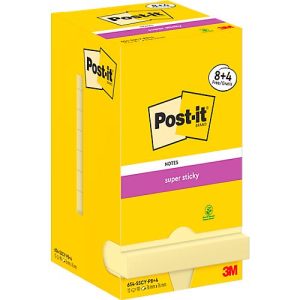 Super Sticky Post-it 654-SSCY-P8+4, 8 Blöcke, 90 Blatt je Block, je 76 x 76 mm, PEFC-zertifiziert, cellophanfrei verpackt, gelb + 4 Blöcke gratis Super Sticky Post-it 654-SSCY-P8+4, 8 Blöcke, 90 Blatt je Block, je 76 x 76 mm, PEFC-zertifiziert, cellophanfrei verpackt, gelb + 4 Blöcke gratis