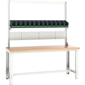 Systemwerkbank Bott cubio, mit Aufnahmerahmen, Buche-Multiplexplatte, bis 800 kg, B 2000 x T 750 mm, Lichtgrau