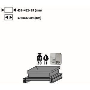 Tablarauszug für asecos Chemikalienschränke der CS und CX Serie, Stahlblech/Polypropylen, lichtgrau, B 435 x T 482 x H 94 mm, 11 l, bis 30 kg Tablarauszug für asecos Chemikalienschränke der CS und CX Serie, Stahlblech/Polypropylen, lichtgrau, B 435 x T 482 x H 94 mm, 11 l, bis 30 kg
