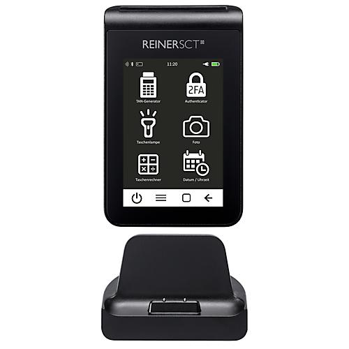 TAN & TOTP Generator REINER SCT tanJack® deluxe, 2-Faktor-Authentisierung, zusätzlicher PIN-Schutz 3,5″ Touchdisplay, Kartenslot, inkl. Ladestation & Netzteil, schwarz