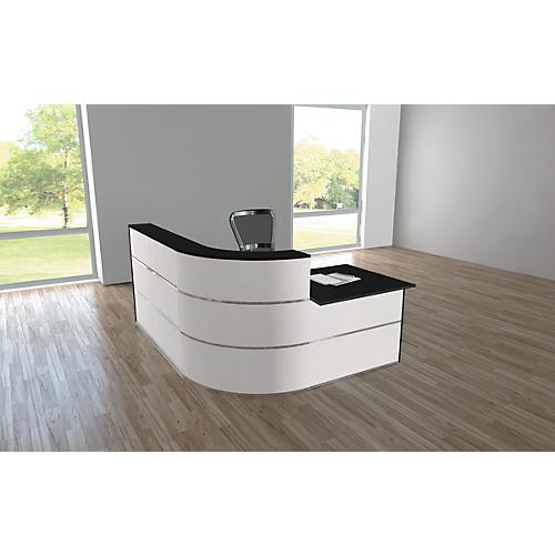 Theke Cento 4, 1 gerade Theke mit 1 Eckelement und 1 geradem Tisch, mit Seitenblenden