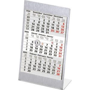 Tisch-Aufstellkalender Edelstahl 2025/206, 3-sprachig, magnetisch, 24 Seiten, Datumsschieber, B 105 x H 230 mm, Edelstahl gebürstet Tisch-Aufstellkalender Edelstahl 2025/206, 3-sprachig, magnetisch, 24 Seiten, Datumsschieber, B 105 x H 230 mm, Edelstahl gebürstet