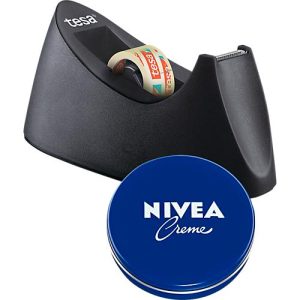 Tischabroller tesa Easy Cut® CURVE, inkl. Rolle L 10 m x B 19 mm + gratis Nivea-Dose 75 ml Tischabroller tesa Easy Cut® CURVE, inkl. Rolle L 10 m x B 19 mm + gratis Nivea-Dose 75 ml
