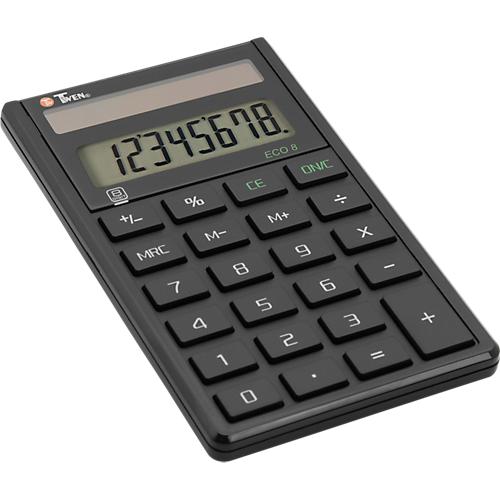 Tischrechner Twen Eco 8, solarbetrieben, 8-stelliges Display, 37 g, Vorzeichenwechsel, 1 Speicher