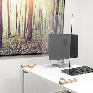 Tischtrennwand, aus Acrylglas, klartransparent, Stärke 5 mm, B 750 x H 580 mm, mit Holzfüßen Tischtrennwand, aus Acrylglas, klartransparent, Stärke 5 mm, B 750 x H 580 mm, mit Holzfüßen