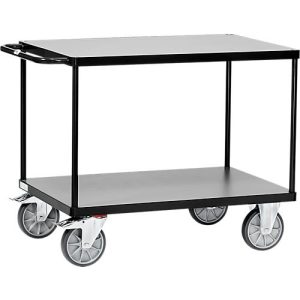 Tischwagen ‚Grey Edition‘, Stahl/Holz, 2 Etagen, L 1000 x B 700 mm, bis 600 kg, anthrazitgrau/mittelgrau Tischwagen ‚Grey Edition‘, Stahl/Holz, 2 Etagen, L 1000 x B 700 mm, bis 600 kg, anthrazitgrau/mittelgrau