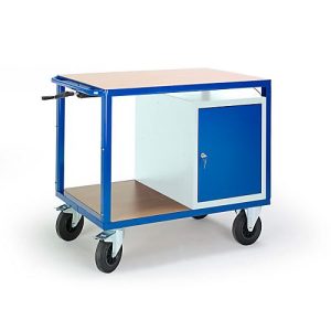 Tischwagen höhenverstellbar, 1090 x 700 mm, mit Stahlschrank mm, Tragkraft 400 kg Tischwagen höhenverstellbar, 1090 x 700 mm, mit Stahlschrank mm, Tragkraft 400 kg