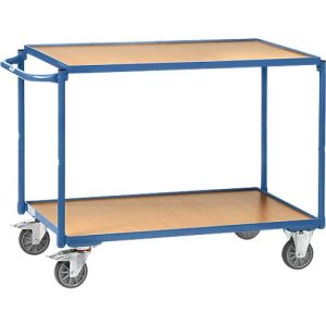Tischwagen, leicht, 2 Etagen, L 1000 x B 600 mm, bis 300 kg, Stahl/Holz, blau Tischwagen, leicht, 2 Etagen, L 1000 x B 600 mm, bis 300 kg, Stahl/Holz, blau