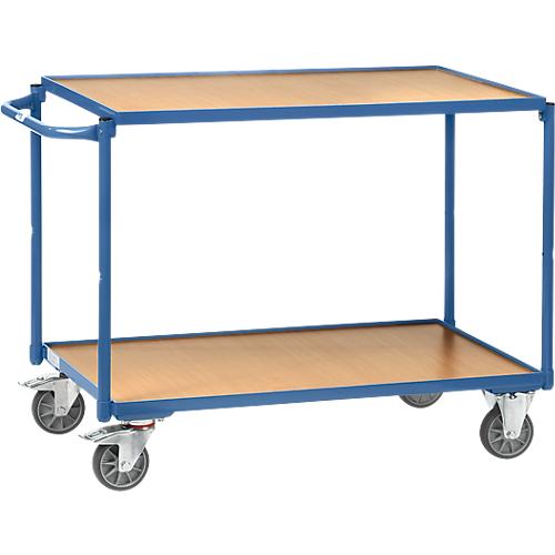 Tischwagen, leicht, 2 Etagen, L 1000 x B 600 mm, bis 300 kg, Stahl/Holz, blau